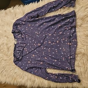 GAP Blue Floral V-Neck Blouse with Neck Tie – Size Medium